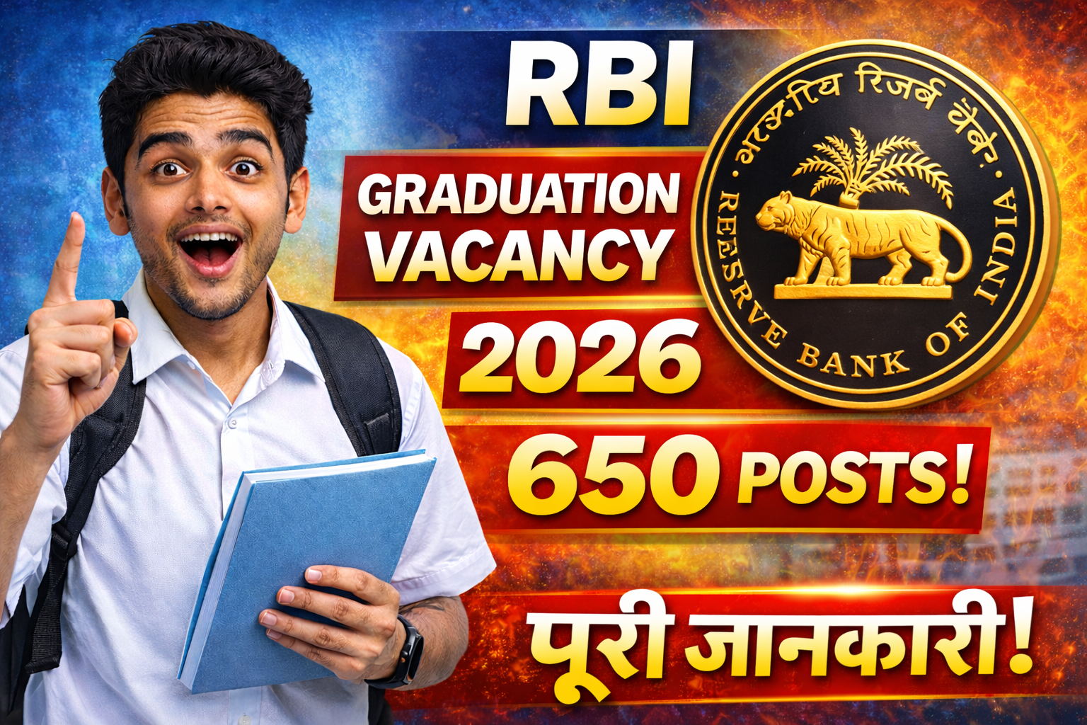 RBI Graduation Vacancy 2026 (650 Post) — Complete Details, Eligibility, Apply Process, Exam Pattern & Preparation Guide