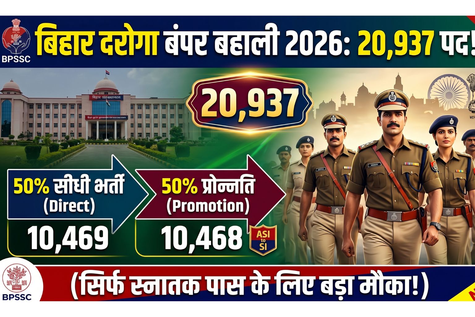 Bihar Police Daroga Vacancy 2026 Update : 20,937 पदों पर भर्ती, 50% प्रमोशन + 50% डायरेक्ट – पूरी जानकारी