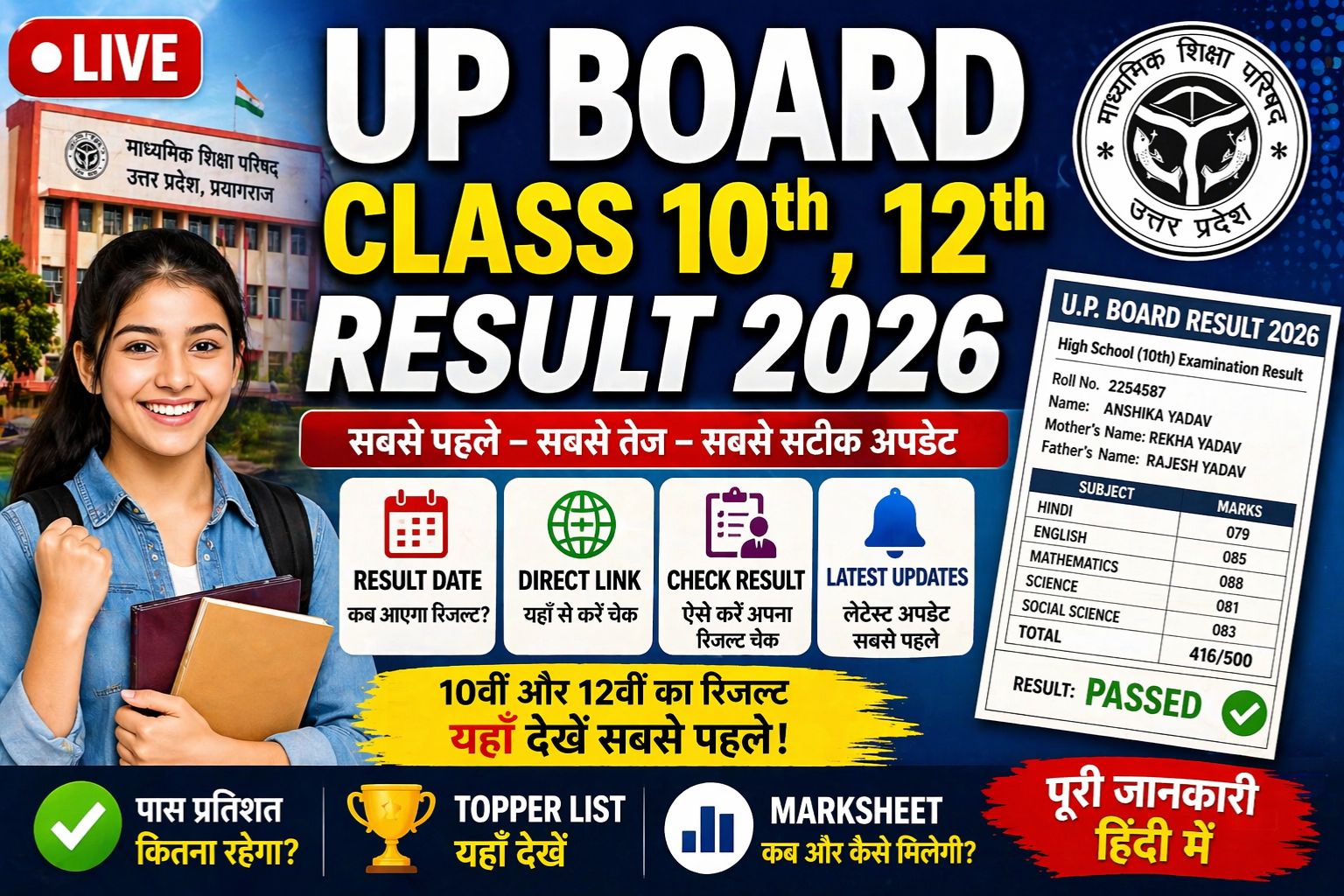 UP Board Class 10th, 12th Result 2026 out – Date, Direct Link, कैसे चेक करें, Latest Updates