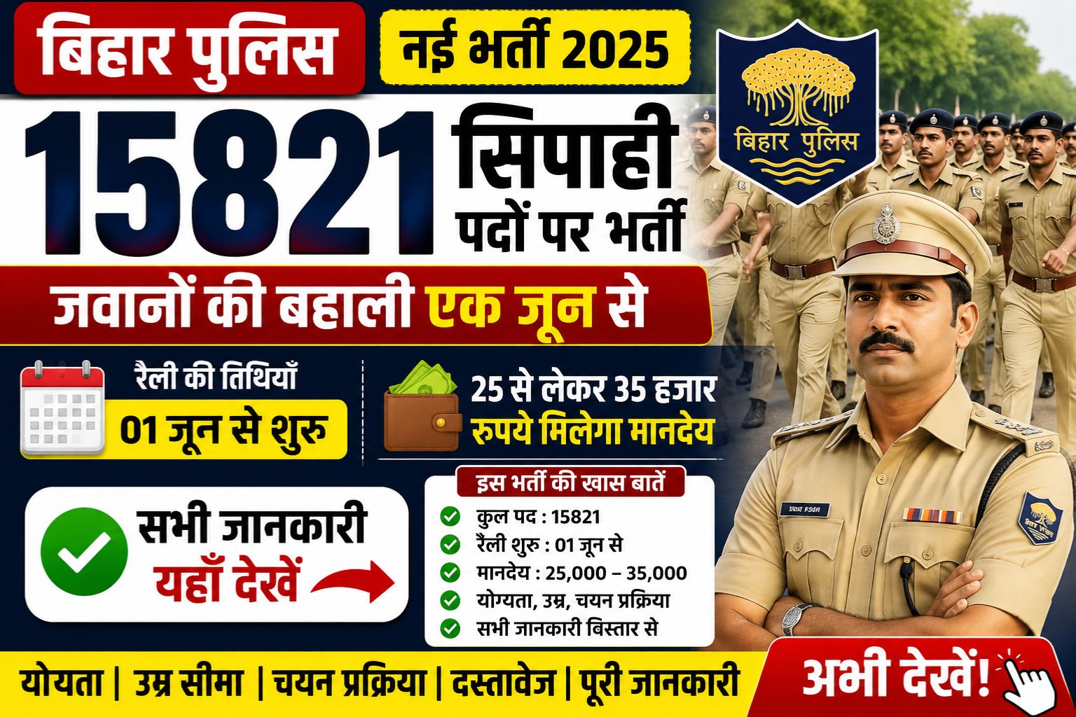Bihar Police SAF Recruitment 2026: बिहार पुलिस में 15821 एसएएफ जवानों की भर्ती, 1 जून से शुरू होगी रैली प्रक्रिया