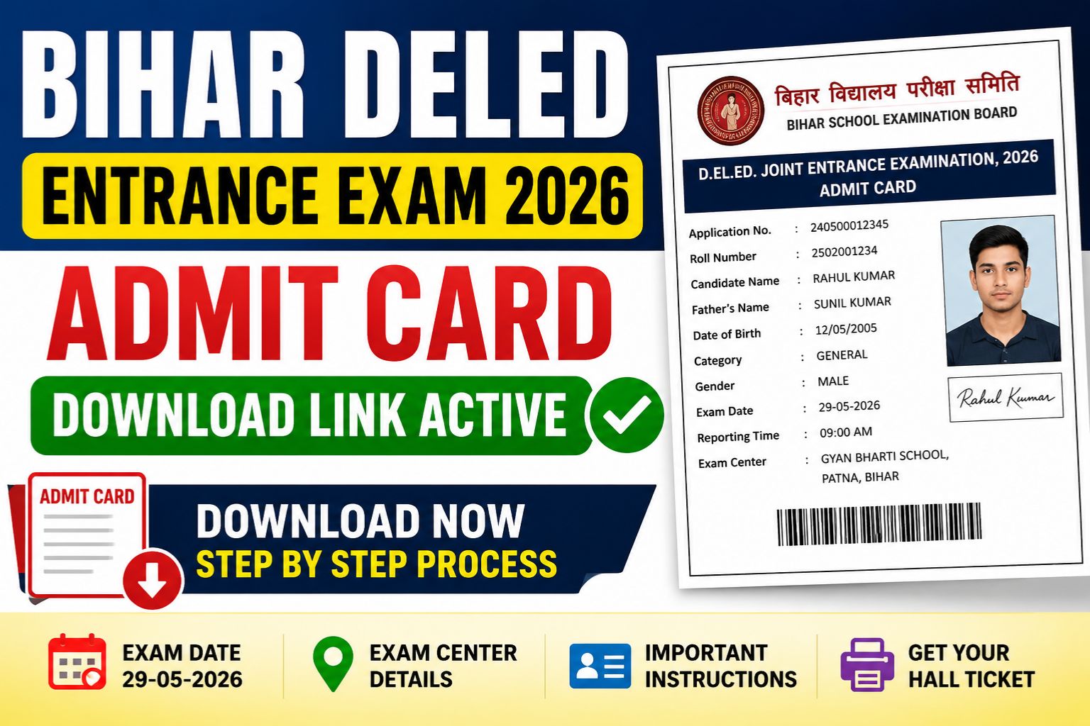Bihar DELED Entrance Exam 2026 Admit Card Download Link Active Now