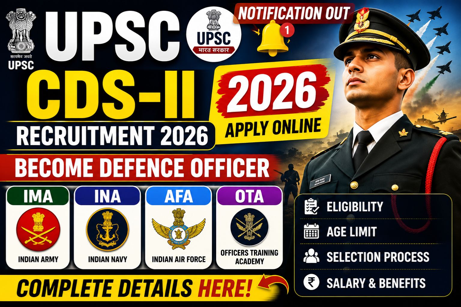 UPSC CDS-2 Recruitment 2026 Notification out 451post
