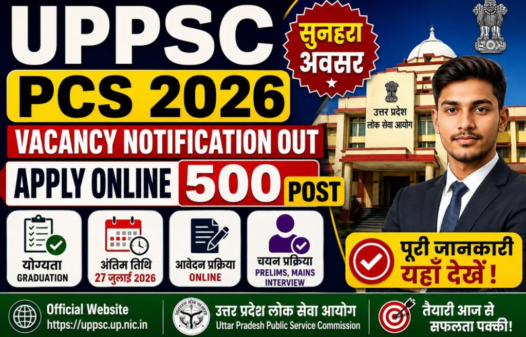 UPPSC PCS 2026 Vacancy 2026 Notification Out: Apply Online for 500 Posts in hindi