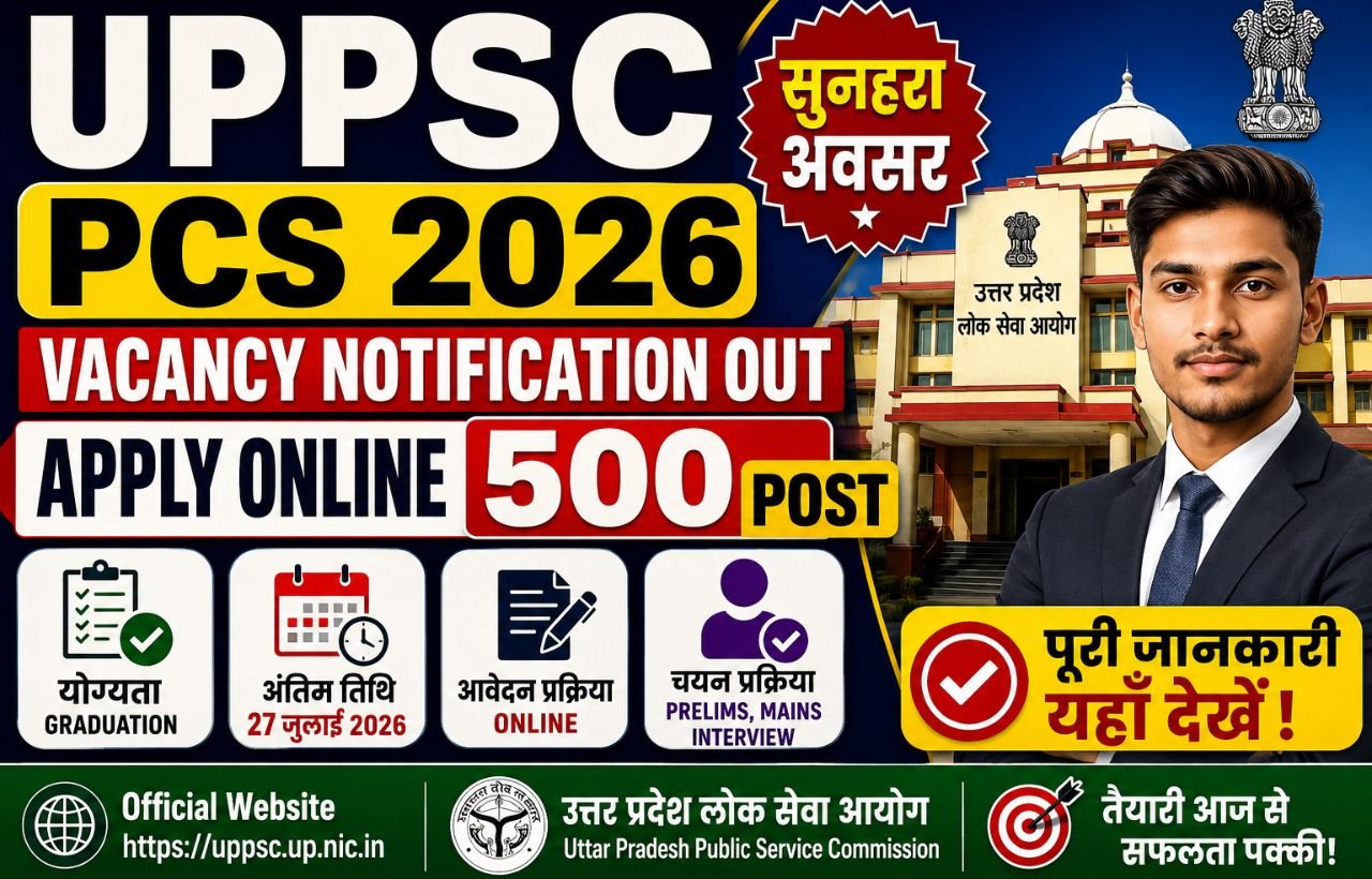 UPPSC PCS 2026 Vacancy 2026 Notification Out: Apply Online for 500 Posts in hindi