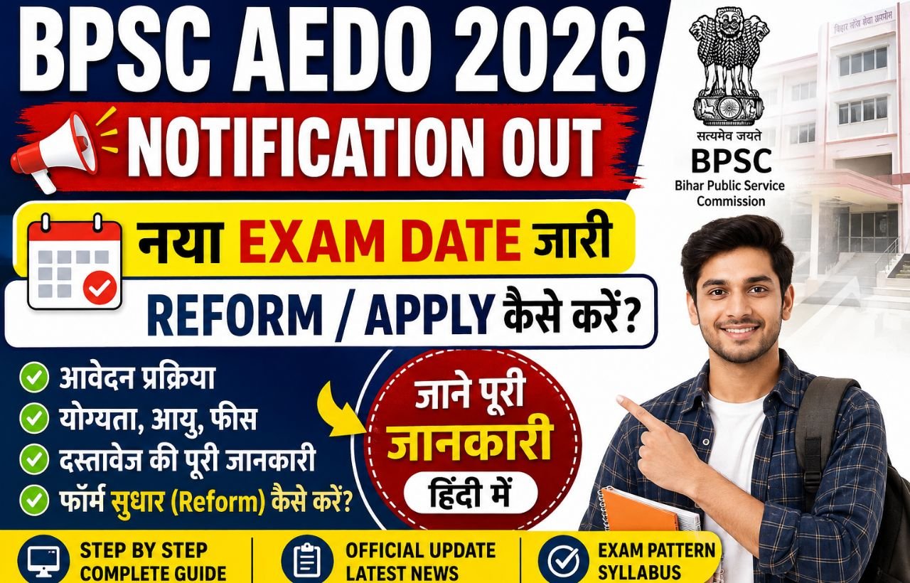 Reform Apply BPSC AEDO 2026 Notification Out: नया Exam Date जारी, Reform/Apply कैसे करें? आवेदन प्रक्रिया, योग्यता, फीस और पूरी जानकारी हिंदी में