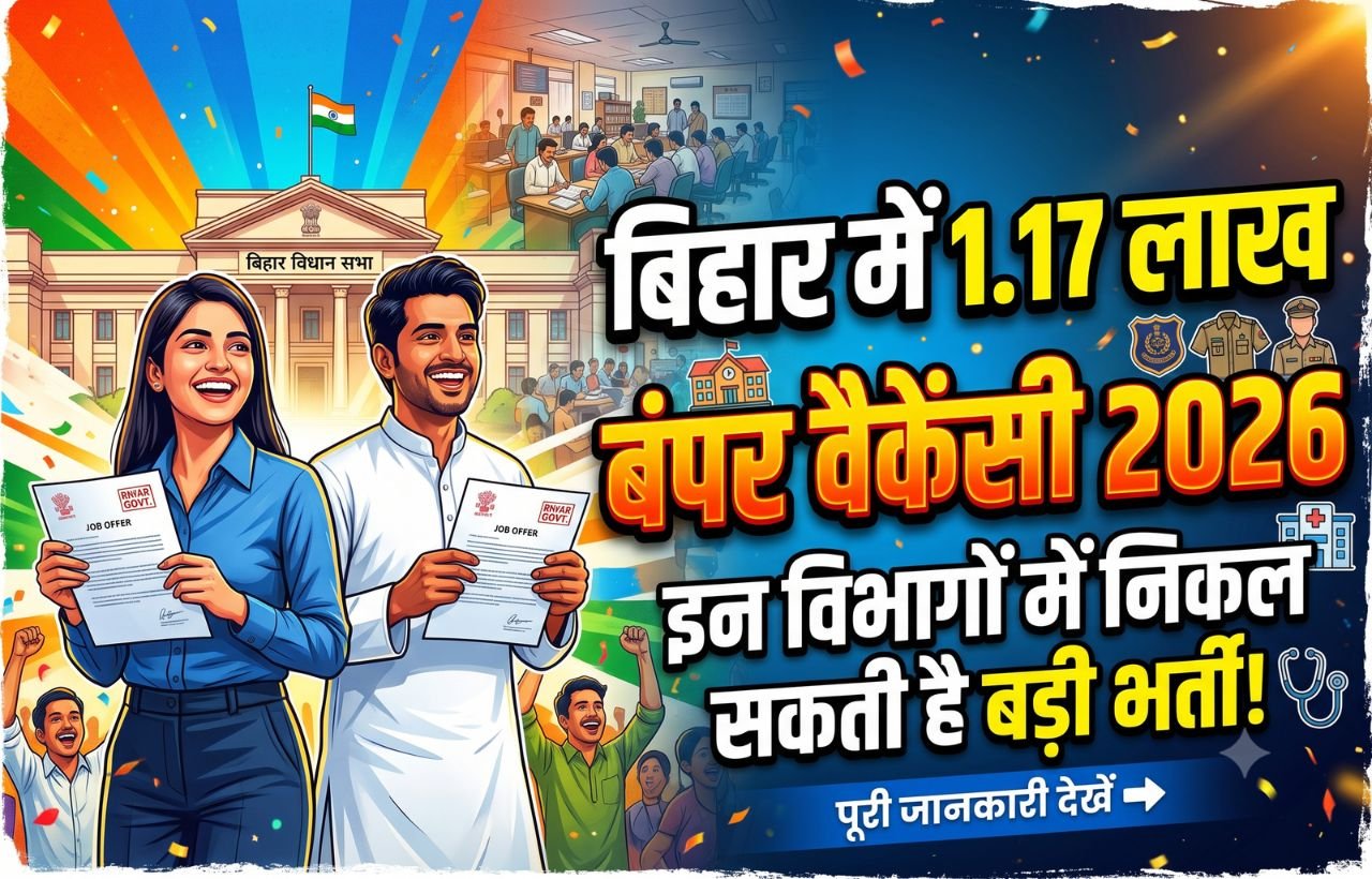 बिहार में 1.17 लाख बंपर वैकेंसी 2026: इन विभागों में निकल सकती है बड़ी भर्ती, देखें पूरी जानकारी rojgarjeet.com